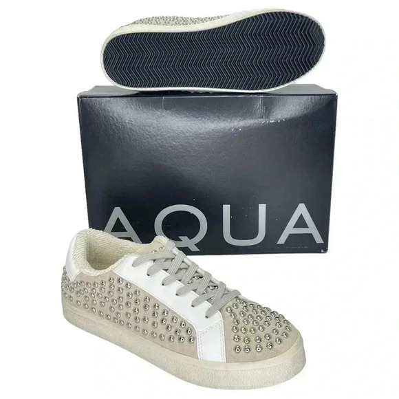 AQUA Womens Sneakers 8.5M Tess White Multi Leather Silver Studded - Picture 14 of 14